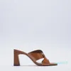 Sandały Damskie Heel Summet Buty Square Brown Grube Leather 3066