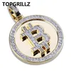 TOPGRILLZ Hip Hop Gold Color Plated Iced Out Micro Pave Zirconia Round Bitcoin Pendant Necklace For Men Three Chains 210331