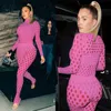 Sexy Club Party Hollow Out See Door 2 Stuk Pant Matching Set Dames Turtleneck Shirt Tops Leggings Skinny Outfit voor Vrouw