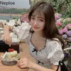 Neploe Bluss de Mujer Coreano Sweet Ruffles Bow Solder Sleeve Camicia Summer Polka Dot Blouses Donne Temperament Temperament Collare quadrato Top 210422