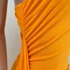 Kobiety Summer Casual Midi Dresses Empire Sexy Wzburzyć One Ramię Z Długim Rękawem Split Bodycon Ołówek Sukienka