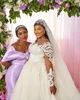 2022 Plus Size Arabic Aso Ebi Lace Beaded Luxurious Wedding Dress Sheer Neck Long Sleeves Bridal Gowns Dresses ZJ222