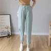 Femmes Casual Harajuku Long Cheville Longueur Pantalon Été Automne Plus Taille Solide Taille élastique Coton Pantalon en lin Pantalon noir 210721