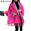 Broderi Floral Tassel Trench Coats Kvinnor Klippor Långärmad Stickad Cardigan Sweater Windbreaker Winter 210524