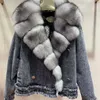 FURSARCAR High Quality Real Fur Coats Winter Women Coats Fashion Warm Fur Collar Jean Splice Jacket Female Overcoat 210917