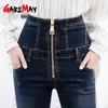 Dames jeans met rits hoge taille stretch broek skinny warm fluwelen winter dames broek vrouwelijke slim fit moeder plus maat 210428