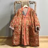 Johnature Mulheres Impressão Vintage Parkas Floral Algodão Casacos Botão V-pescoço de Manga Longa Inverno Quente Feminino Long Casacos 210916