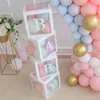Enrole de presente Caixa de balão de cubo transparente de plástico com adesivo de amor para bebê para aniversário de chá de bebê