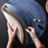 6pcs/set Round Ramie Insulation Pad Solid Placemats Linen Non Slip Table Mats Kitchen Accessories Decoration Home Pad Coaster 210706