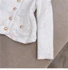 2021 Sonbahar Kış Uzun Kollu Yuvarlak Boyun Beyaz / Siyah Katı Renk Tüvit Tek Göğüslü Püskül Coat + Mini Kısa Şort İki Adet Suits 2 Parça Set Set 21O132124