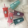 Starbucks Mermaid Goddess 24oz / 710ml Bicchieri cambia colore Bicchieri di plastica per succhi di frutta con labbra e cannuccia Tazze da caffè magiche