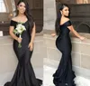 Black Mermaid Long Bridesmaid Dresses Plus Size Off Shoulder Floor length Garden Maid of Honor Wedding Party Guest Gowns