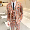 ( Jackets + Vest + Pants ) New Fashion Boutique Plaid Mens Casual Business Suit Groom Wedding Dress Suit 3pces Set Male Blazer X0909