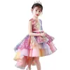 Kid Girl Elegant Weddings Pearl Petals Dress Princess Party Pageant Long Sleeve Lace Tulle for 3 4 5 6 7 8 9 10 11 12 Yrs 210508