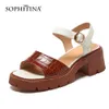 Sophitina chunky sandaler kvinnor concise plattform sten mönster läder sandaler spänne band blandade färger casual lady skor ao932 210513