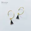 Triangle Black Enamel Dangle Earrings for Women Gold Color Desgin Drop Earing Female 925 Sterling Silver Jewelry 210707