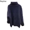 Senhoras de Outono Pescoço Alto Pullover Sweater Casual de Manga Longa Cor Sólida Malha Solta Suéteres 1F390 210422