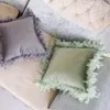 Solid Cushion Cover Feather Tassels Square Pillow Case Cream Pink Blue 45x45cm Home Decoration Sofa 18" Cushion/Decorative