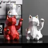 Yuryfvna Geometric Animal Statue Lucky Cat Cat Collectible Figurine Feng Shui Career Career Luck and Fortune Charm Good Health 210804