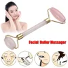 200PCS Pink Dubbelhuvud Massage Roller Natural Rose Crystal Quartz Jade Stone Anti Wrinkle Facial Body Beauty Health Tool