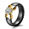 2021 6mm Blanc Noir Céramique Anneaux Plus Cubique Zircone Pour Les Femmes Or Couleur En Acier Inoxydable Femmes Bague De Mariage Bijoux De Fiançailles