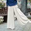 Johnature femmes lin jambe large pantalon taille élastique printemps automne poches femmes vêtements ample Vintage pantalon CX220310