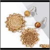 Dingle ljuskronor smycken droppleverans 2021 St Weave Rattan Knit Vine Flowers for Women Hollow Flora African Woman Wood Pendant Earrings