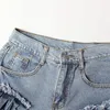 CHICEVER Casual Blue Shorts For Women High Waist Patchwork Ruffles Pockets Asmmetrical Slim Short Pant Female Summer 210724