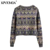 KPYTOMOA KVINNA FASHION JACQUARD BEGRÄNSADE STUTSKADE CARDIGAN SWAATE VINTAGE Långärmad Knappkvinnor OuterWear Chic Toppar 210917