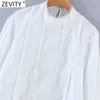 Mulheres Sweet Stand Collar Lace Ruffles Decoração Branco Camisas Femininas Spruff Sleeve Pullover Blusa Blusa Roupas Chic Tops LS9091 210416