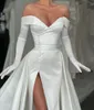 Abiti da sposa eleganti con spacco laterale a sirena in raso Abiti da sposa 2024 con spalle scoperte Manica lunga Nigeriano vestido de novia