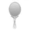 1Pcs Silver Vintage Mirror Ladies Floral Repousse Oval Round Makeup Hand Hold Mirror Princess Lady Makeup Beauty Dresser Gift