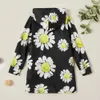 Spring and Autumn Fashionable Daisy Print Allover Hooded Sweatshirt Dress Kids Girl es Long-Sleeve 210528