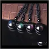 Necklaces & Pendants Drop Delivery 2021 10Mm Natural Stone Black Obsidian Rainbow Eye Beads Ball Pendant Transfer Lucky Love Crystal Jewelry