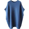 Autumn Winter fashion mid-length thickened pullover bat short sleeve sweater dress loose knit large size YJ926 210527