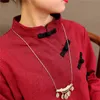 Johnature Chinese Style женщин Cheongsam стенд с длинным рукавом пружинный стенд плед свободно винтажные хлопковые льняные женские ткани 210521