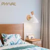 Phyval Nordic Lâmpada de Parede Creative Macaron Luz de parede de madeira maciça para dormir sala de estar E27 LED Modren Wall Lâmpadas Sconce 210724