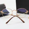 Art retro round metal Myopia eyeglasses frame women ultra-light eye protection girl flat mirror Classic Golden logo temples equipped anti-blue light glasses case