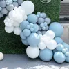 145pcs Macaron Blue White Haze Grå Ballonger Garland Arch Kit Bröllopsdekoration Baby Shower Birthday Party Decor Party Supplies 211216