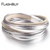 Bracelets en cuir en strass pour femmes Simple Multiryer Magnet Wrap Bangles Fashion Costume Bijoux Gift