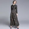 Spring Pleated Runway Designer blackPrinted Dress Women Long Sleeve Slim Fit Vintage Print High Waist Casual Dress Vestidos 210514