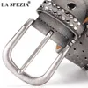 Spezia Pu Leather Belt Women Women Rivet Pin Buckle Buckle Buckle for Prouts Female Navy Designer Brand Hollow Rivet Leather Dies Belt Q06256480344