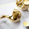 Gold Plated Swan Candle Holder Tealight Stand 3.5" Tall Ceramic Bird Figure Duck Goose Statue for Wedding Christmas Party Home Decoration