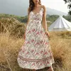 Casual Jurken Dames Dames Boho Plus Size Ruches Bunk V-hals Floral Print Lange Jurk Vrouwelijke Mouwloze Maxi Vestidos Mujer