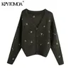 KPYTOMOA Women Fashion Floral Embroidery Knitted Cardigan Sweater Vintage Long Sleeve Button-up Female Outerwear Chic Tops 211011