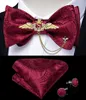 Bow Ties Arrival For Men Silk Bowties Cufflinks Handkerchief Set Party Wedding Suit Accessories Man Tie Golden Brooch Fred22