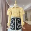 Haft Hit Kolor Damska Seksowna Koszula Lapel Stand-Up Collar Bubble Print Sleeve Slim Kobiety Moda 210527