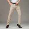 Verão alta cintura linho calças masculinas soltas fina trabalho respirável pernas largas negócio clássico azul trausers masculino tamanho grande 35 40 42 211008