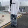 Friendyan cartoon anime impressão jeans homens calças bf harajuku streetwear desgaste casual moda graffiti solta mulheres calças jeans 211009