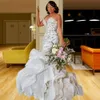 Arabisk älskling sjöjungfru bröllopsklänning spetspärlor ruffles tåg brudklänningar plus lyx vestido de novia213h